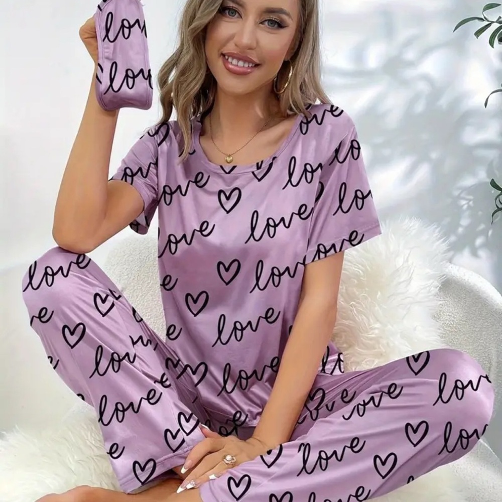 Love Heart Pajama Set Purple Women’s Size XL